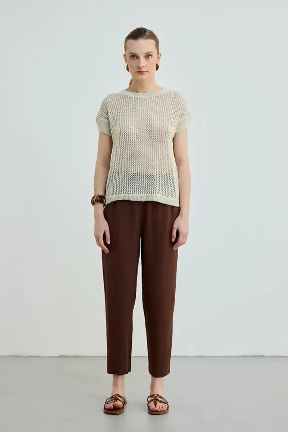 Glittery Hole Patterned Knit Blouse - Gold - 2