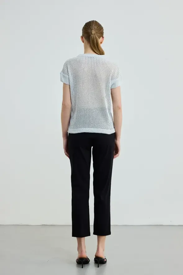 Glittery Hole Patterned Knit Blouse - Silver - 4