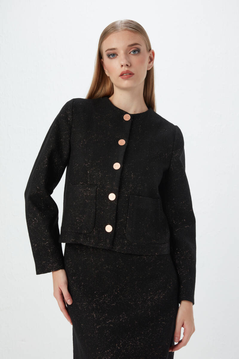 Glittery Wool-Textured Jacket - Black - 1