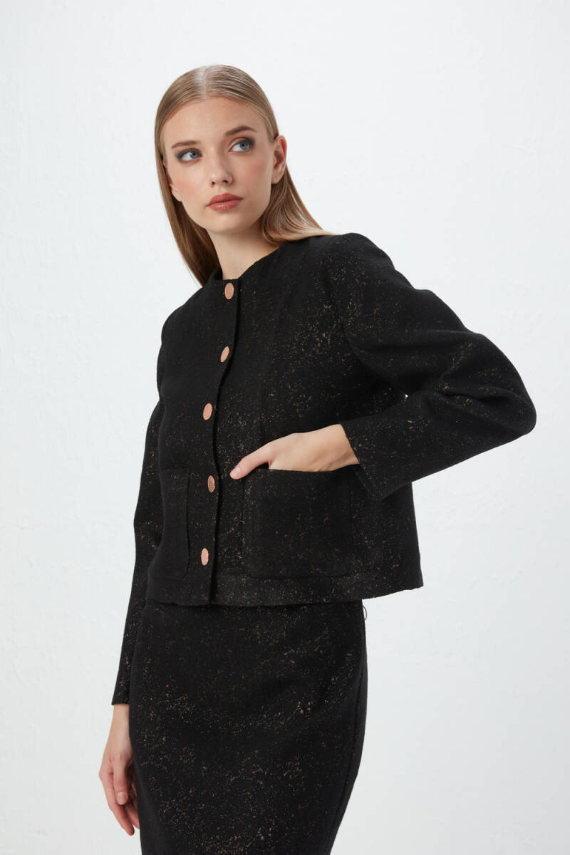Glittery Wool-Textured Jacket - Black - 3