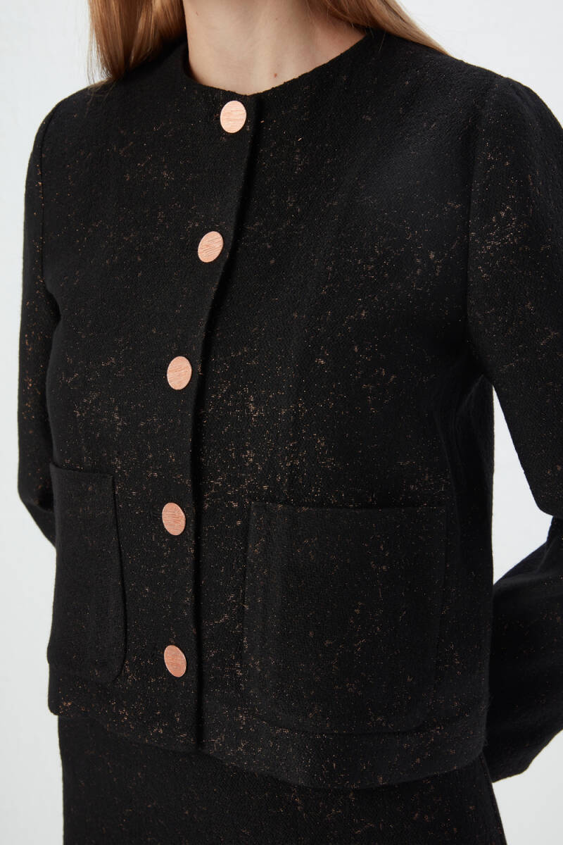 Glittery Wool-Textured Jacket - Black - 4
