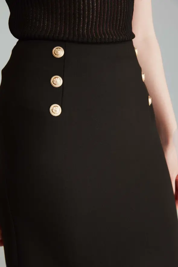 Gold Button Mini Skirt - Black - 6