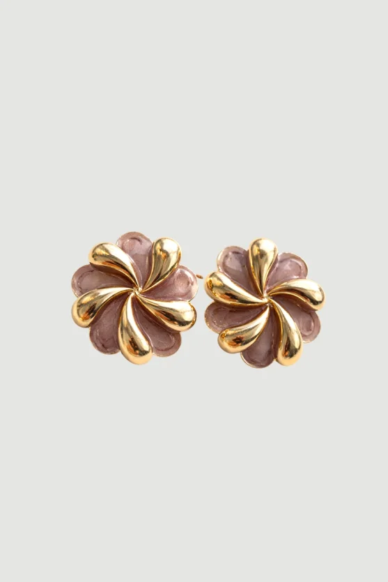 Gold-Detail Flower Earrings - Gold - 2