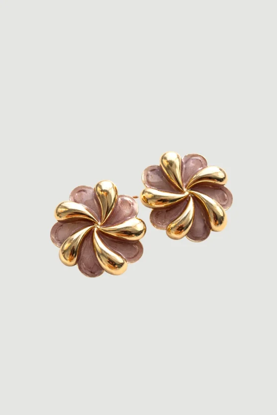 Gold-Detail Flower Earrings - Gold - 3