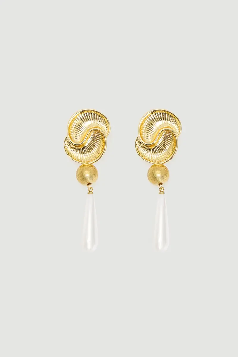 Gold Detail Pearl Drop Earrings - Gold Gold