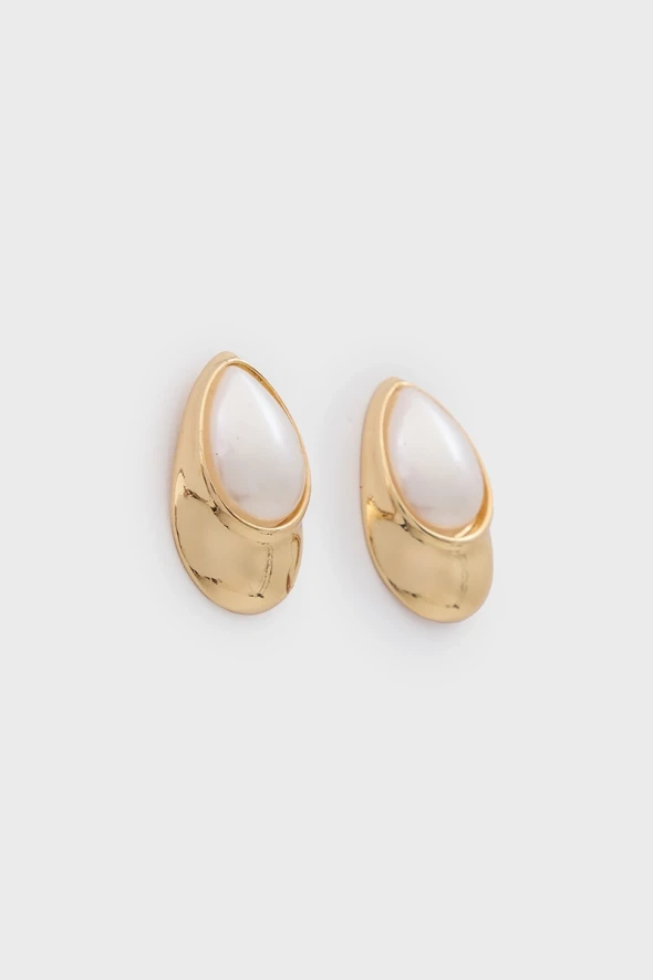 Gold Detailed Pearl Earrings - Gold - 2