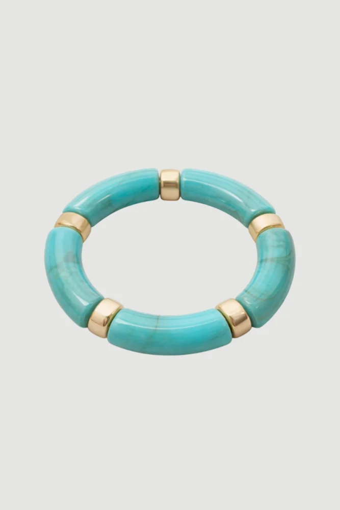 Gold Plate Beaded Elastic Bracelet - Blue Blue