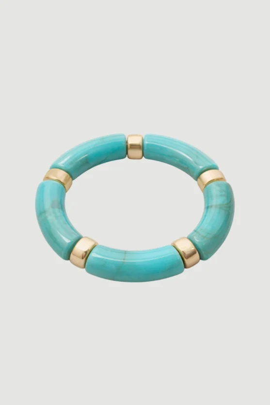 Gold Plate Beaded Elastic Bracelet - Blue - 1