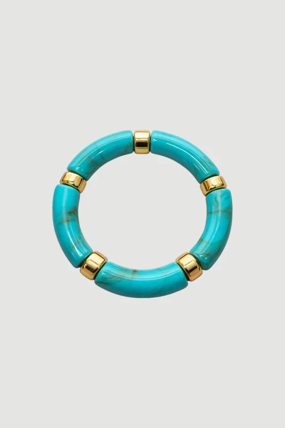 Gold Plate Beaded Elastic Bracelet - Blue - 2