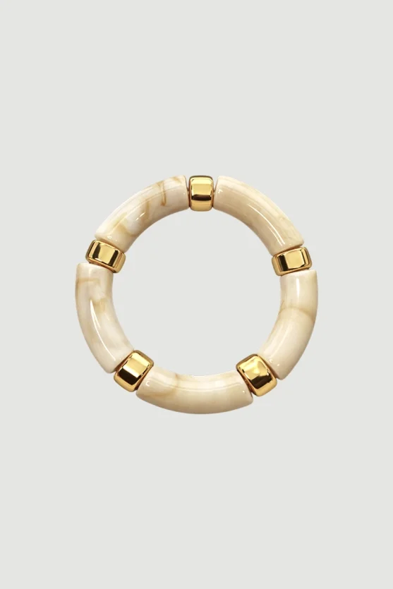 Gold Plate Beaded Elastic Bracelet - Stone - Gusto