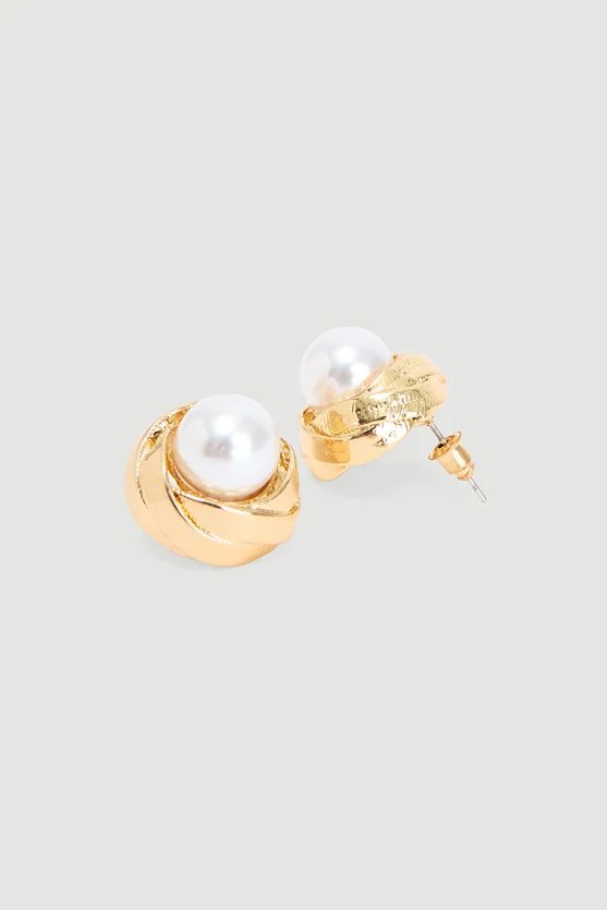 Gold Plated Pearl Earrings Gold - 2