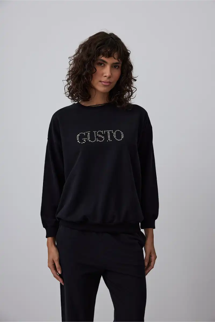 Gusto Stone Embroidered Sweatshirt - Black Black