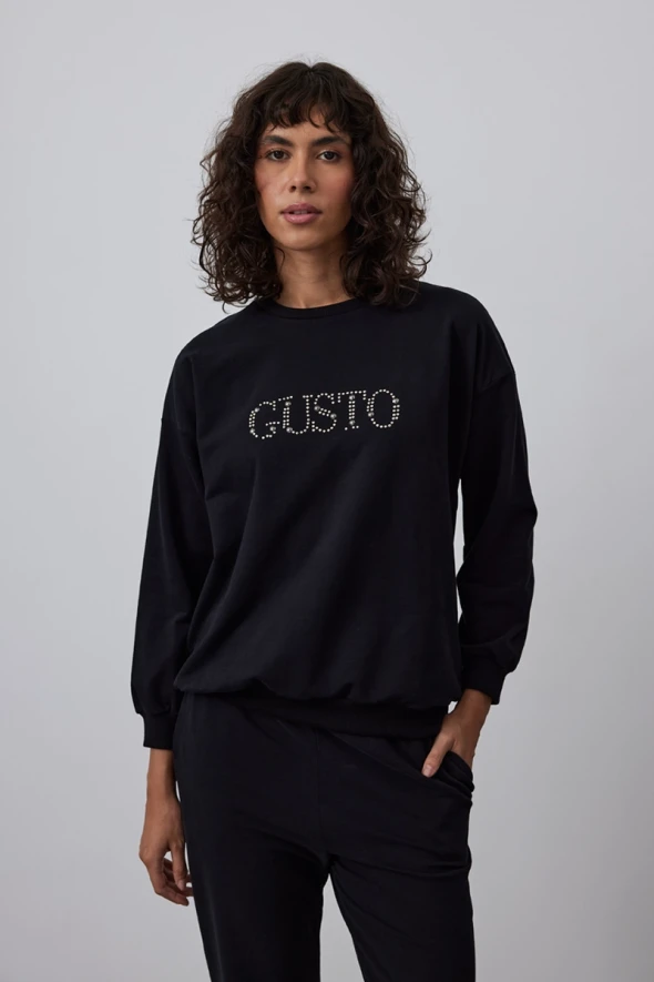 Gusto Stone Embroidered Sweatshirt - Black - 2