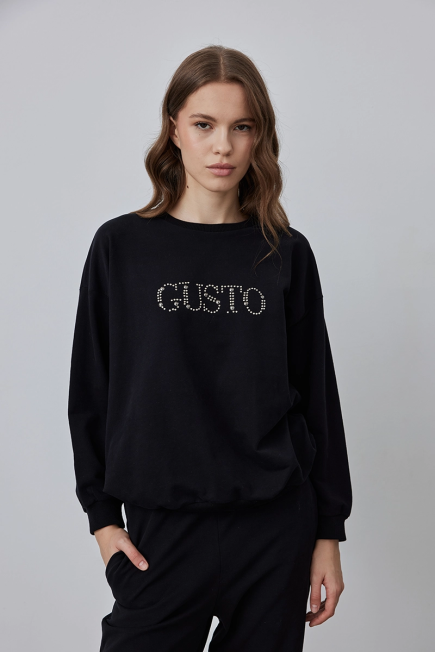 Gusto Stone Embroidered Sweatshirt - Black - Gusto