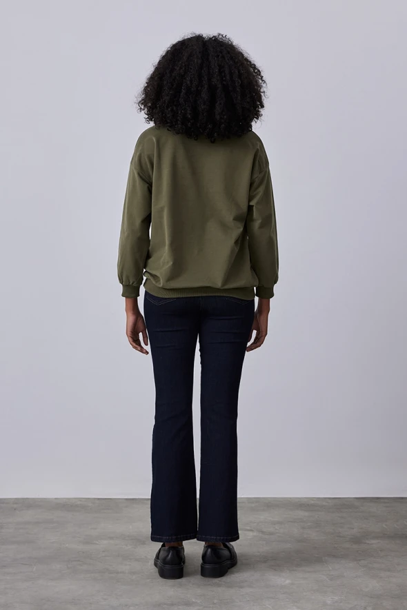 Gusto Stone Embroidered Sweatshirt - Khaki - 4