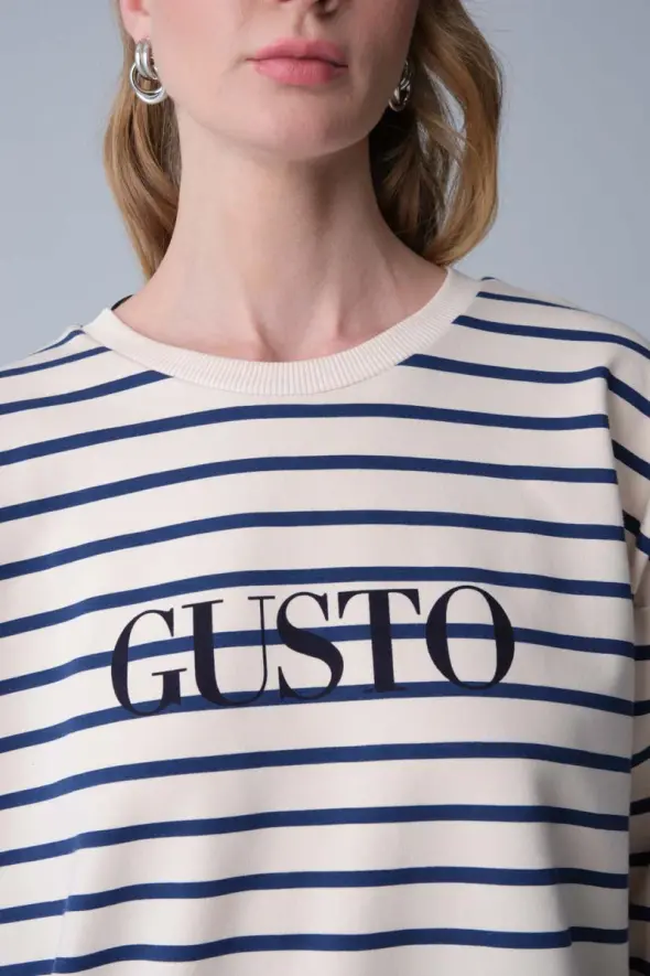 Gusto Striped Sweatshirt - Navy Blue - 4