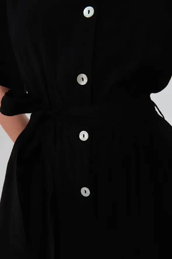 Half Sleeve V-neck Jumpsuit - Black - 6