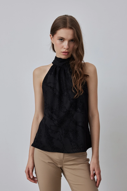 Halter Collar Blouse - Black Black