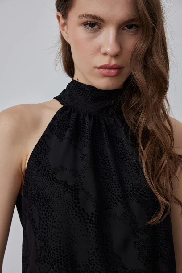 Halter Collar Blouse - Black - 3