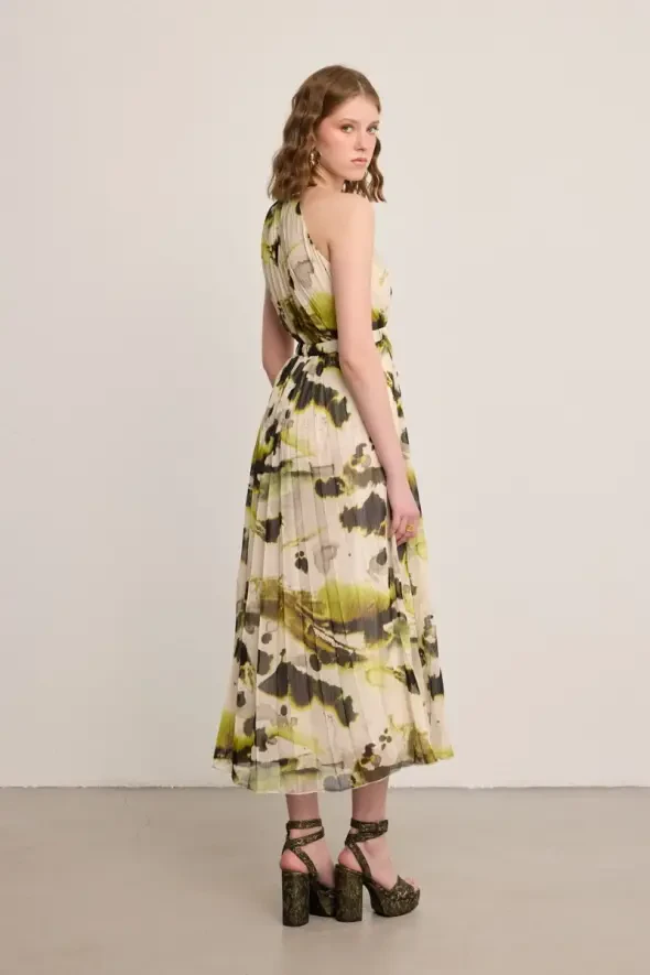 Halter Neck Belted Chiffon Dress - Multicolor - Gusto