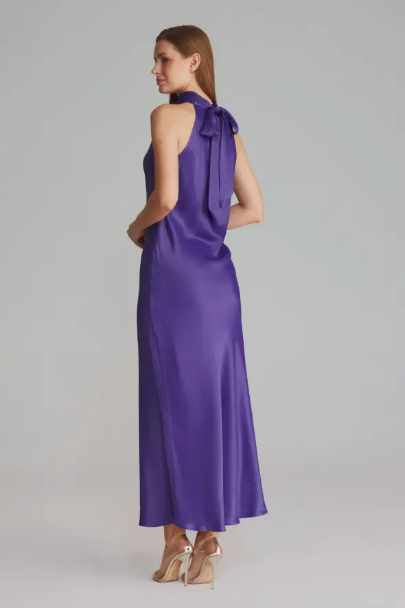 Halter Neck Evening Dress - Purple - 6