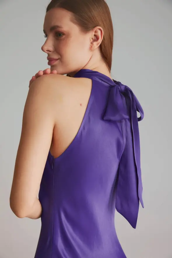 Halter Neck Evening Dress - Purple - 5