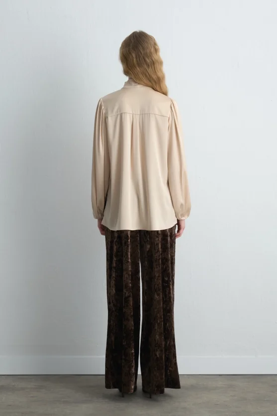 Halter Neck Satin Shirt - Beige - 5