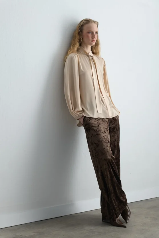 Halter Neck Satin Shirt Beige - Gusto