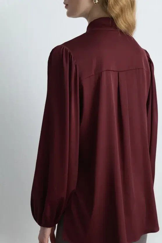 Halter Neck Satin Shirt - Burgundy - 6