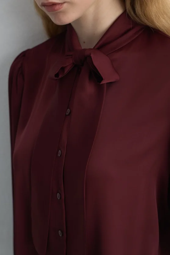 Halter Neck Satin Shirt Burgundy - 5