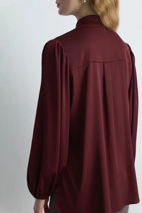Halter Neck Satin Shirt Burgundy - 6