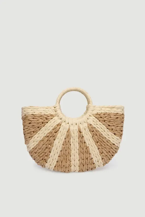 Handle Straw-Look Bag - Beige - 1