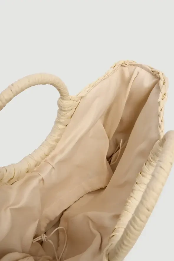 Handle Straw-Look Bag - Beige - 3