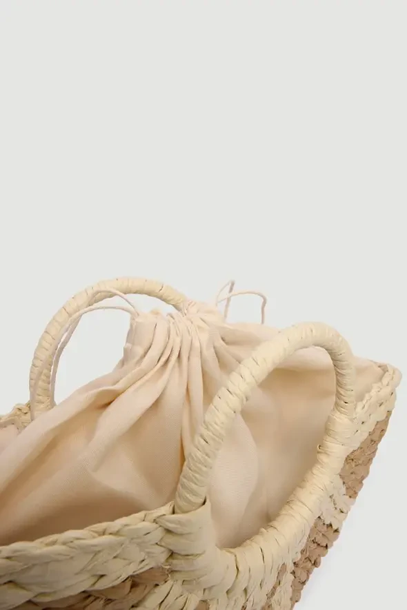 Handle Straw-Look Bag - Beige - 4