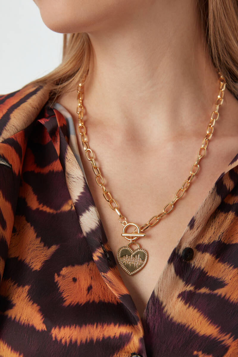 Heart-Shaped Chain Necklace - Gold - 2