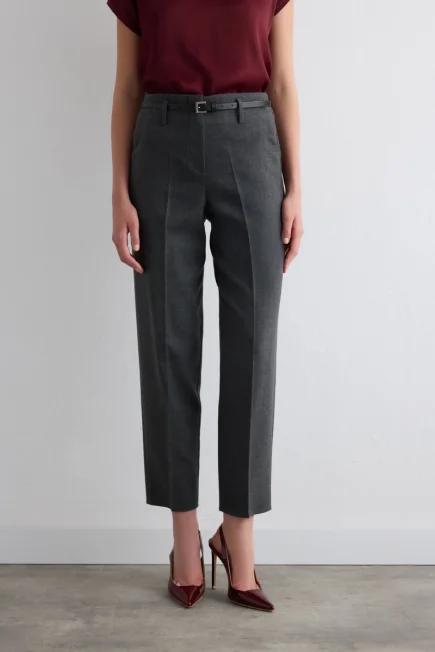 Herringbone Belted Cigarette Pants - Gray - Gusto (1)
