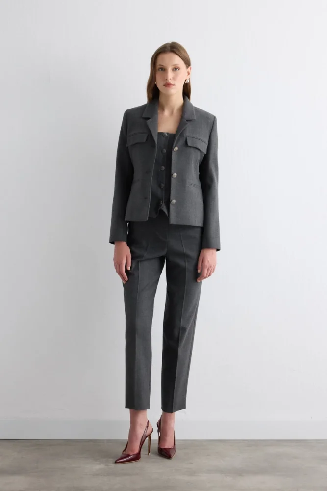 Herringbone Belted Cigarette Pants Gray Gray