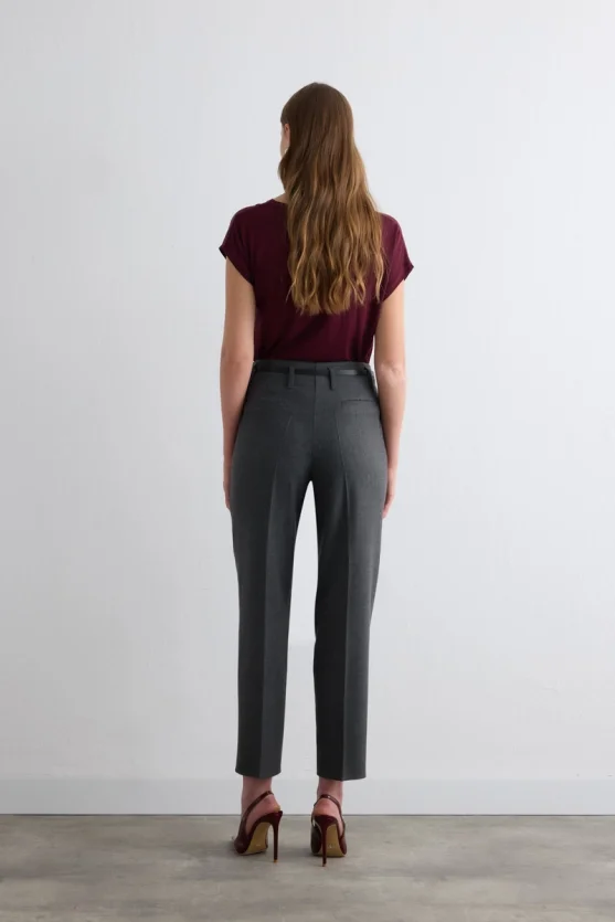 Herringbone Belted Cigarette Pants Gray - 5