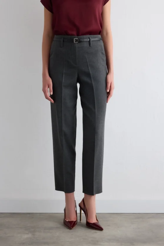 Herringbone Belted Cigarette Pants Gray - 2
