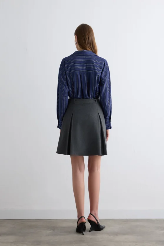 Herringbone Belted Mini Skirt Gray - Gusto