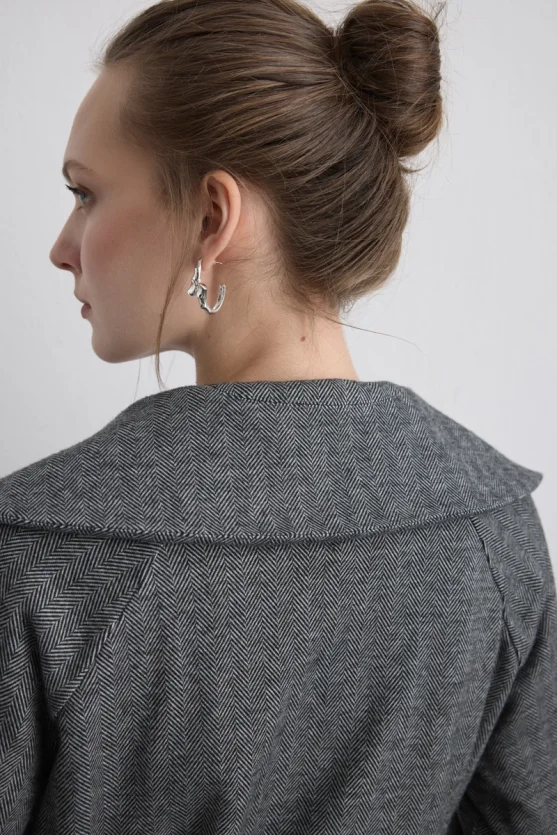 Herringbone Jacket with Drawstring Waist Grey - Gusto