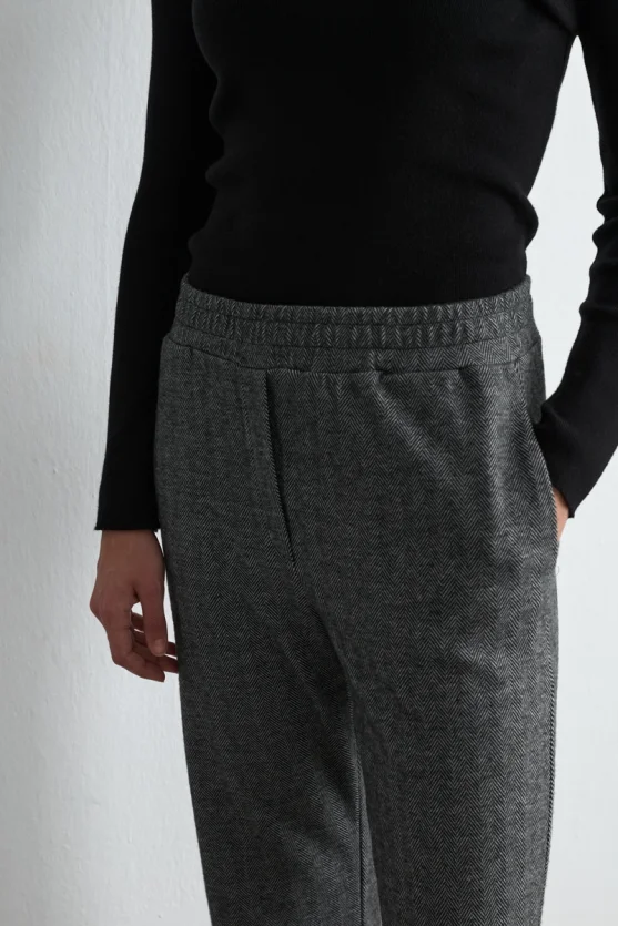 Herringbone Tapered Pants Gray - Gusto