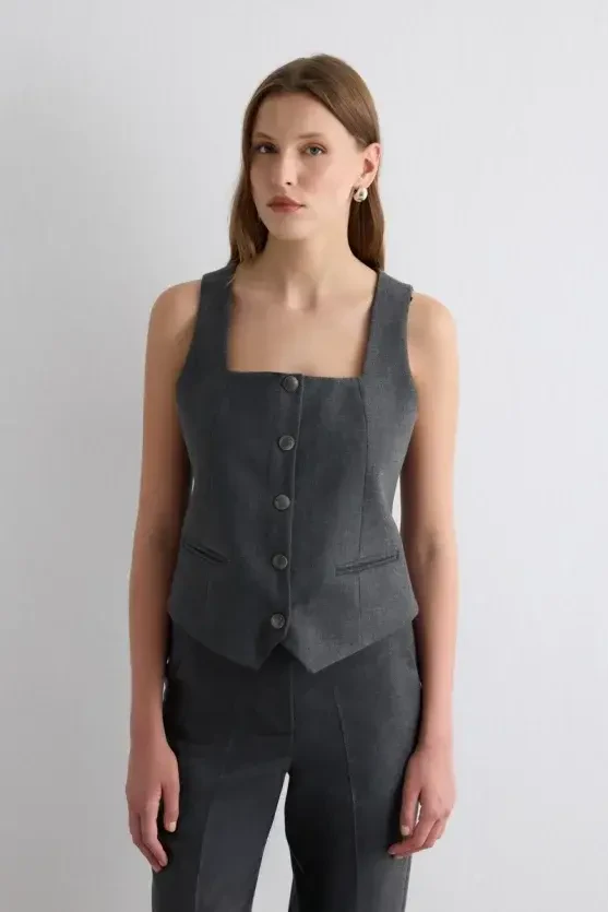 Herringbone Vest - Gray - Gusto