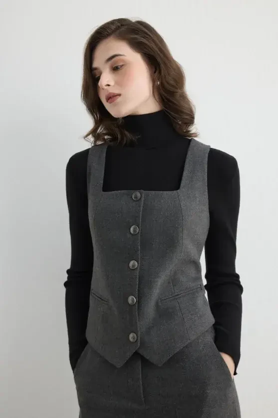 Herringbone Vest - Gray - Gusto