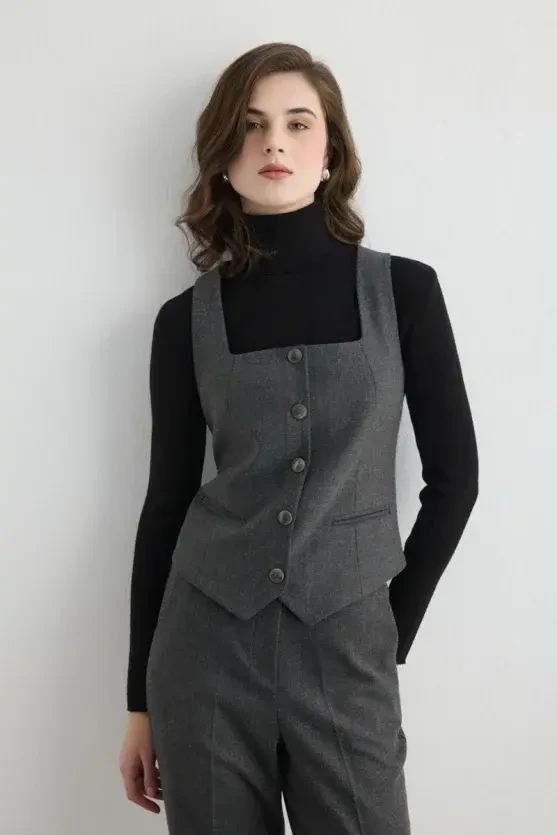 Herringbone Vest - Gray - Gusto