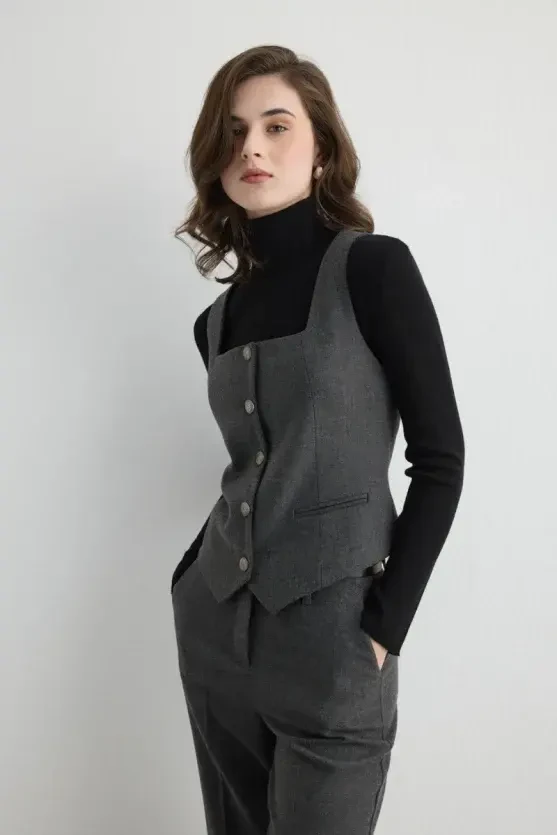 Herringbone Vest - Gray - 4