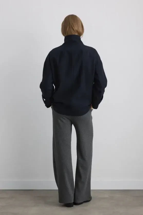 High-Collar Wool Coat - Navy - 8