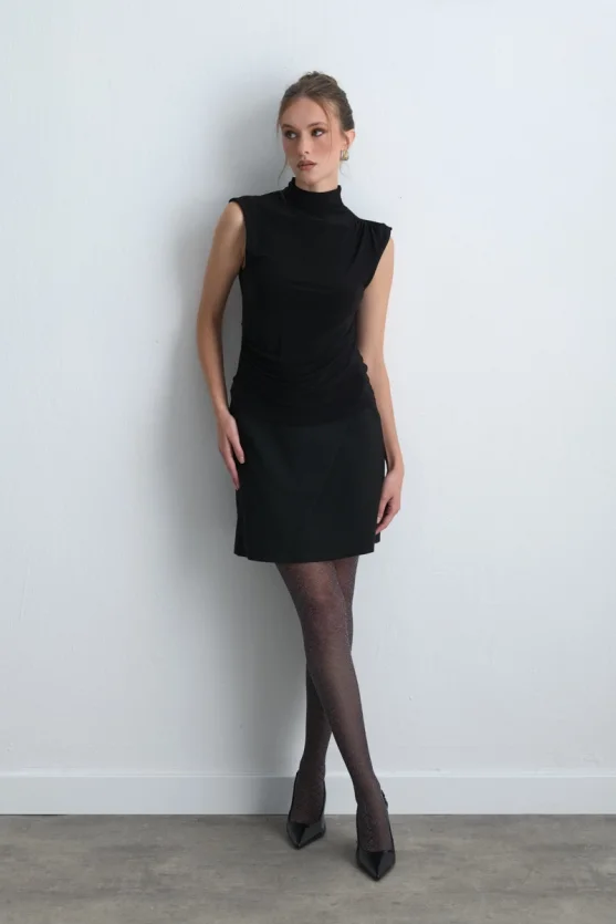 High Neck Jersey Blouse - Black - Gusto