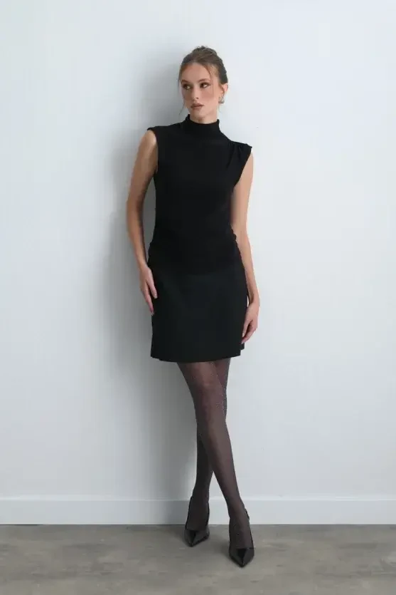 High Neck Jersey Blouse - Black - Gusto