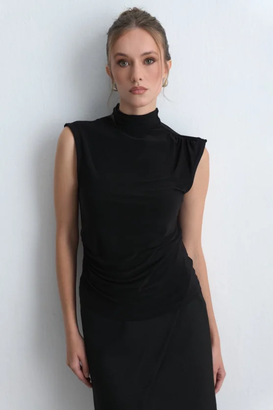 High Neck Jersey Blouse Black - Gusto